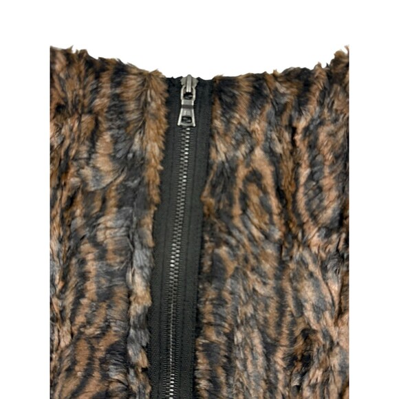 BCBG Max Azria Tulum Faux Fur Zip Back Top Camel Brown Y2K Mob Wife Holiday M - Picture 6 of 16